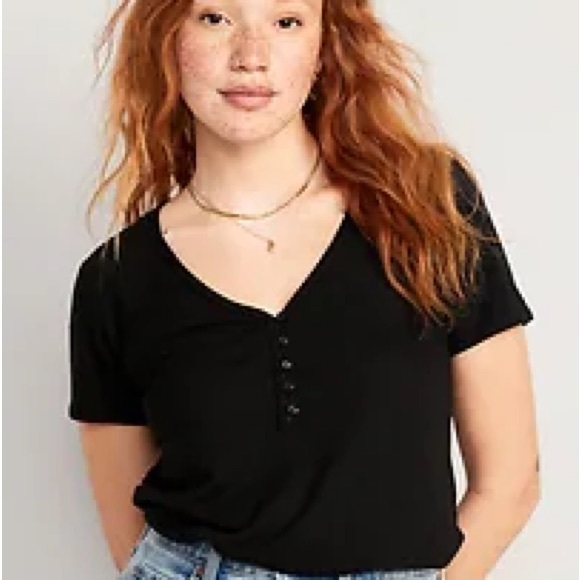 NWT OLD NAVY Linen-Blend V-Neck Henley T-Shirt Black JACK SIZE XTRALARGE - Picture 2 of 5